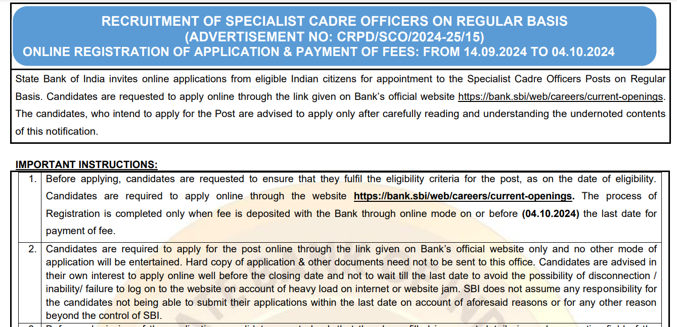 SBI Recruitment Specialist Cadre Officer 1500 posts 2024.png